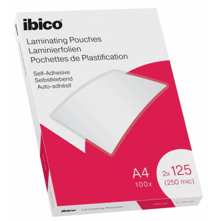 ✅ Ibico Portefeuilles de plastification auto-adhésifs A4 250 microns - Finition cristal haute brillance - Papie en stock