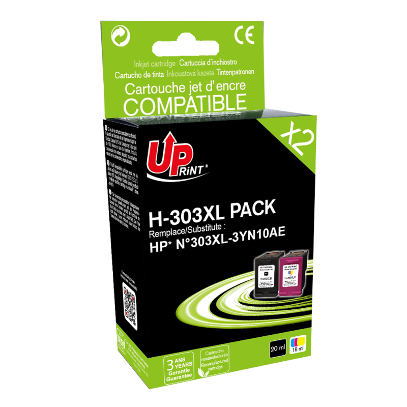 Pack UPrint compatible HP 303 XL (T6N04AE/T6N03AE) noir et couleur