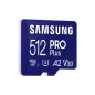Carte Micro SDXC Samsung PRO Plus 512 Go UHS-I U3 A2 V30 Classe 10 avec adaptateur SD