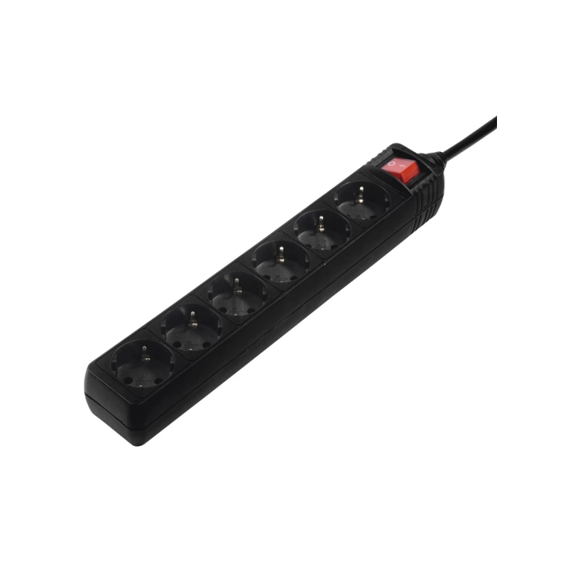 Multiprise Hama à 6 prises - Câble de 1,4 m - Interrupteur marche/arrêt - 33,7 x 5,5 x 4,7 cm - Noire