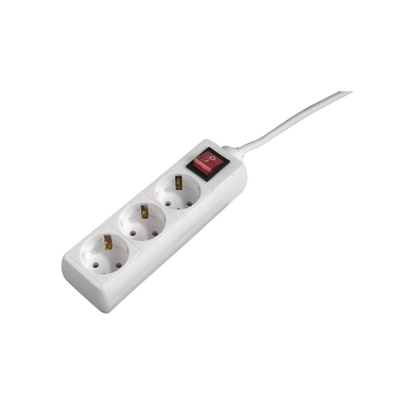 Multiprise Hama à 3 prises - Puissance maximale 3680 W - Câble de 1,4 m - Interrupteur marche/arrêt - 21 x 5,5 x 4,7 cm