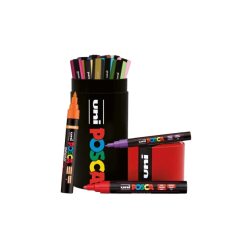 Boîte métallique Posca avec 13 marqueurs de peinture : 4 PC-5M, 5 PC-3M, 4 PC-5BR. Encre à base d’eau, non permanente