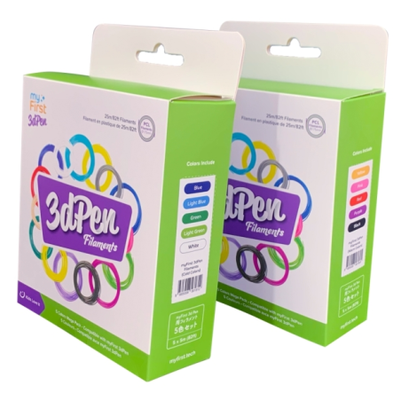 Recharge de filament MyFirst - Pack de 5 recharges de filament pour stylo 3D - Couleurs tendance : bleu, bleu clair, vert, vert