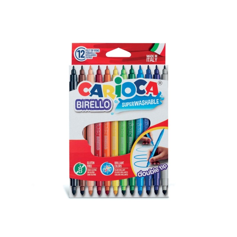 Marqueurs double pointe Carioca Birello - Lot de 12 - Lavables