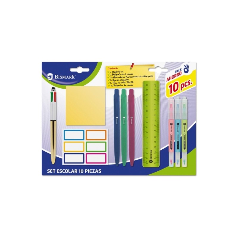 Kit papeterie scolaire Bismark - règle 15 cm, stylo 4 couleurs

