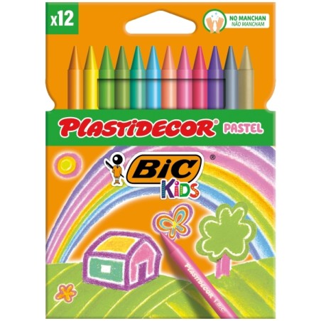 ✅ Coffret de 12 crayons de cire Bic Kids Plastidecor Pastel - Extra Forts - Faciles à tailler - Sans bavures - en stock