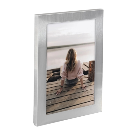 Cadre photo Hama Riva 10x15cm - Format portrait - Aluminium - 11,7x16,9x1,5cm - Couleur argent