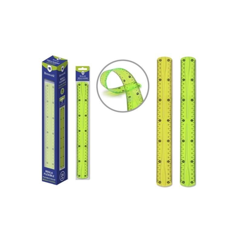 Règle flexible Bismark 30 cm - En PVC - Idéale pour l'école - Couleurs aléatoires jaune et vert