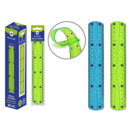 ✅ Règle flexible Bismark 20 cm - En PVC - Idéale pour l'école - Couleurs aléatoires bleu et vert couleur Sur en stock
