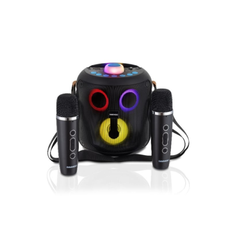 Enceinte karaoké portable Bluetooth 5.4 Daewoo DW3008 15 W - 2 microphones sans fil - Lumières LED - Radio FM - USB/SD/Aux
