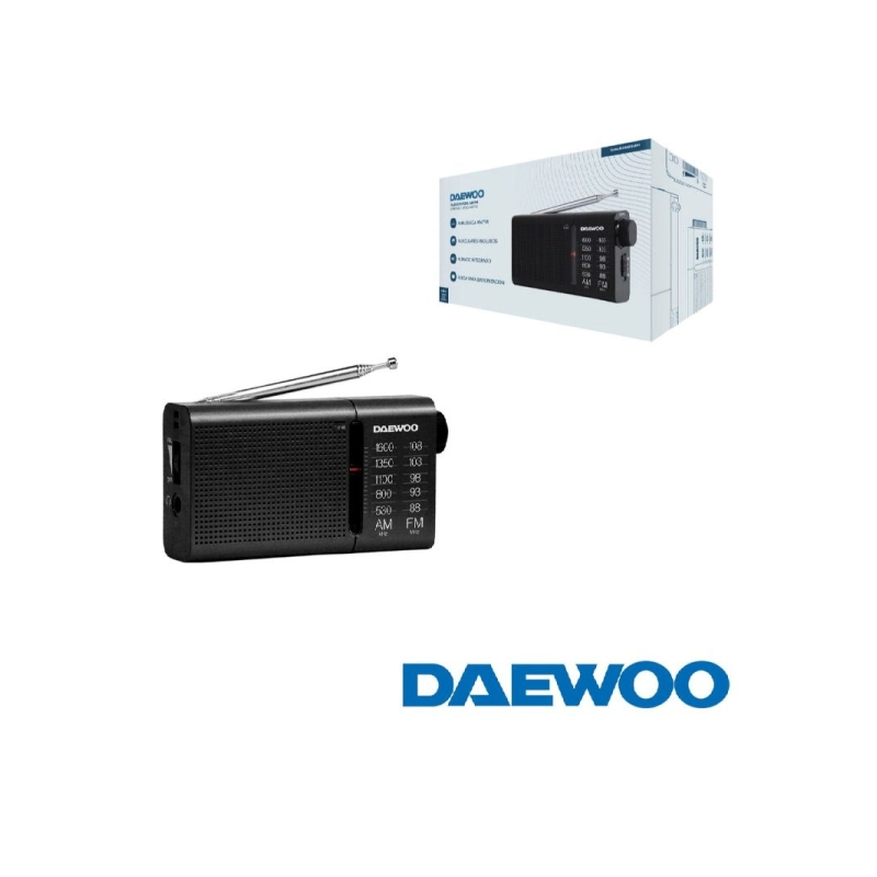 Radio analogique portable AM/FM Daewoo DW1119 - Haut-parleur intégré - Écouteurs inclus - Antenne télescopique - Sortie jack
