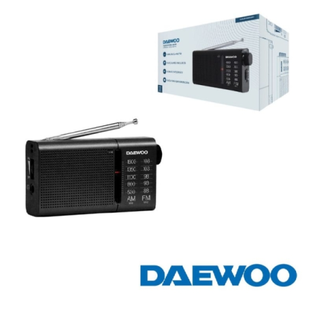 Radio analogique portable AM/FM Daewoo DW1119 - Haut-parleur intégré - Écouteurs inclus - Antenne télescopique - Sortie jack