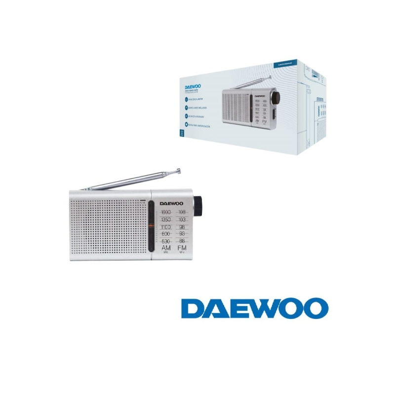 Radio analogique portable AM/FM Daewoo DW1037 - Antenne télescopique - Haut-parleur intégré - Casque inclus - Sortie jack 3,5