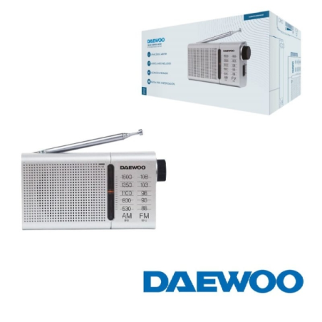 Radio analogique portable AM/FM Daewoo DW1037 - Antenne télescopique - Haut-parleur intégré - Casque inclus - Sortie jack 3,5