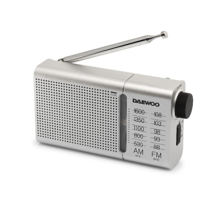 Radio analogique portable AM/FM Daewoo DW1037 - Antenne télescopique - Haut-parleur intégré - Casque inclus - Sortie jack 3,5