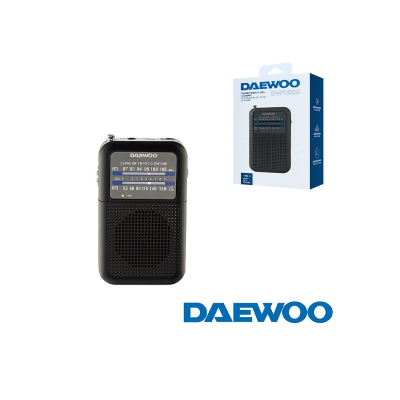 Radio portable AM/FM Daewoo DW1008 - Antenne télescopique et syntonisation analogique précise - Haut-parleur intégré - Prise