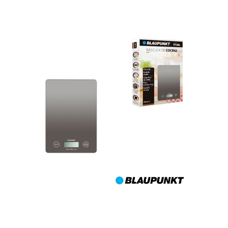 Balance de cuisine numérique Blaupunkt BP4012 5 kg avec plateau en verre - Écran LCD rétroéclairé - Fonction tare - Haute