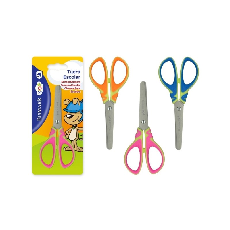 LOT de 24 Ciseaux d'école Bismark Kids Basic - Manches en plastique - Pointe Roma - 3 modèles assortis