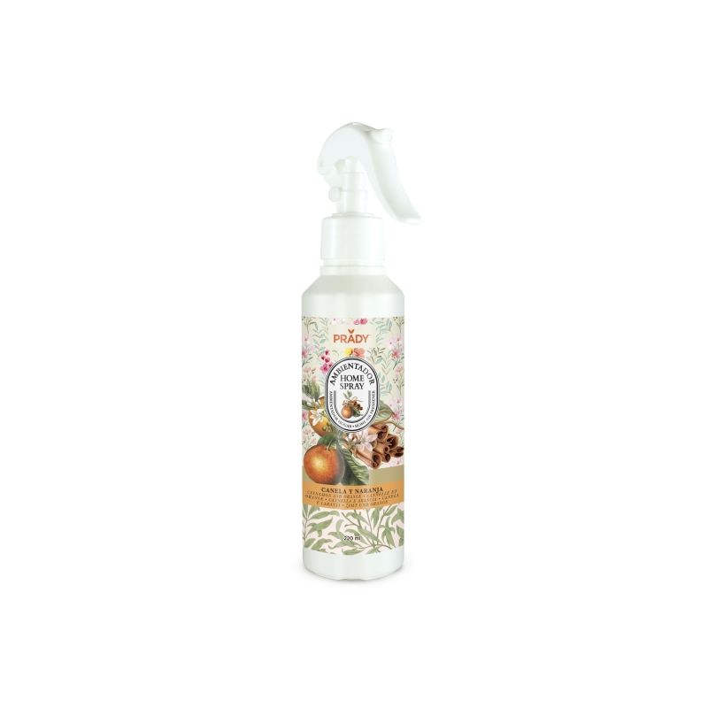Spray désodorisant d'intérieur Prady Cannelle et Orange - Flacon de 220 ml - Flacon vaporisateur