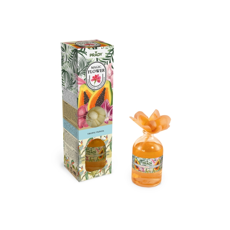 Désodorisant Prady Magic Flower Tropic Papaye - Flacon en verre de 100 ml