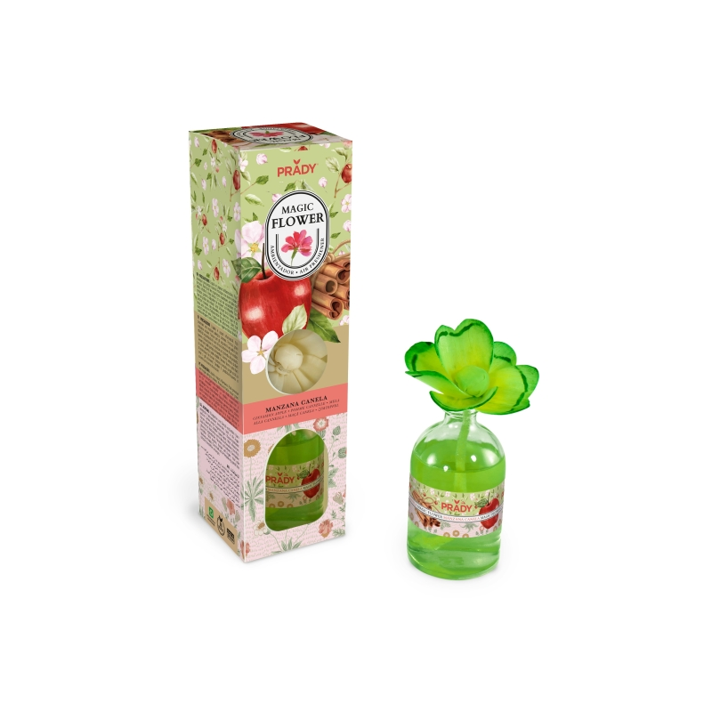 Désodorisant d'ambiance Prady Magic Flower Pomme Cannelle - Flacon en verre de 100 ml