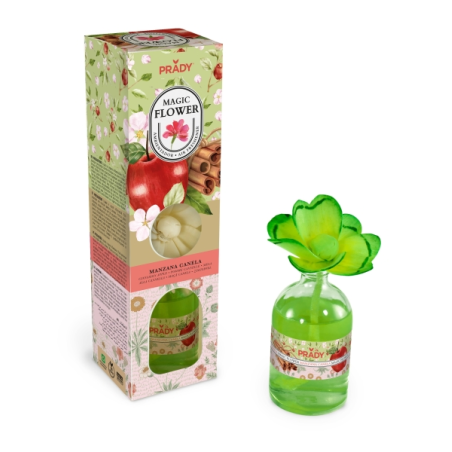 Désodorisant d'ambiance Prady Magic Flower Pomme Cannelle - Flacon en verre de 100 ml