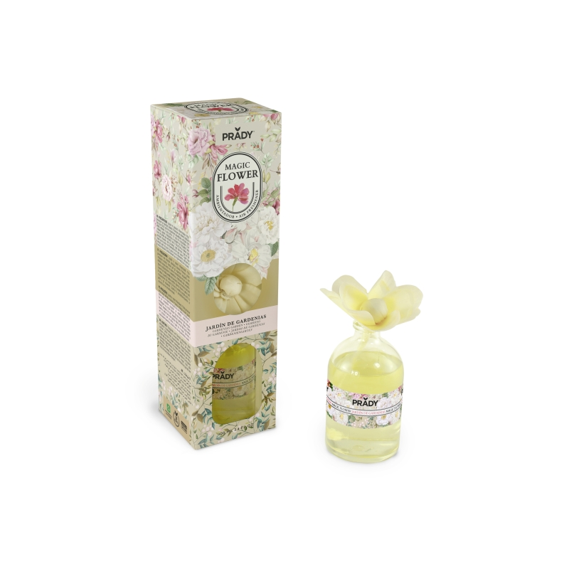 Désodorisant d'ambiance Prady Magic Flower Gardenia Garden - Flacon en verre de 100 ml