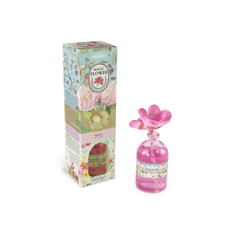 Désodorisant d'ambiance Prady Magic Flower Roses - Flacon en verre 100 ml
