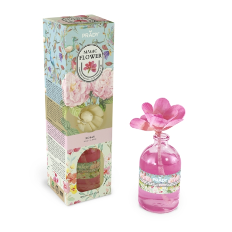 Désodorisant d'ambiance Prady Magic Flower Roses - Flacon en verre 100 ml