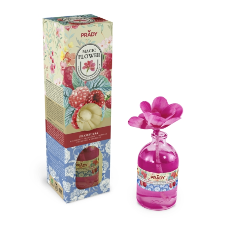 Désodorisant d'ambiance Prady Magic Flower Framboise - Flacon en verre de 100 ml