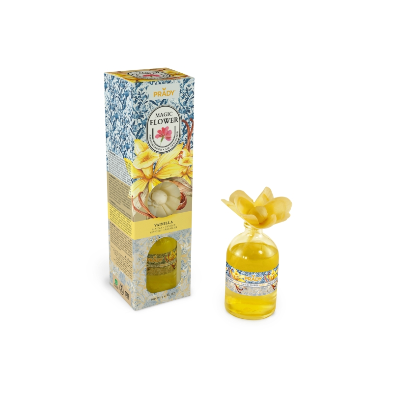 Désodorisant d'ambiance Prady Magic Flower Vanille - Flacon en verre de 100 ml