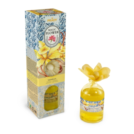 Désodorisant d'ambiance Prady Magic Flower Vanille - Flacon en verre de 100 ml