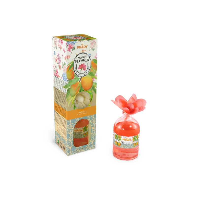 Désodorisant Prady Magic Flower Mangue - Flacon en verre de 100 ml
