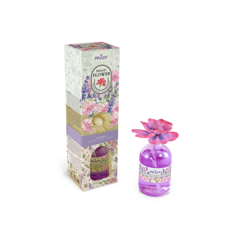 Désodorisant d'ambiance Prady Magic Flower à la lavande - Flacon en verre 100 ml