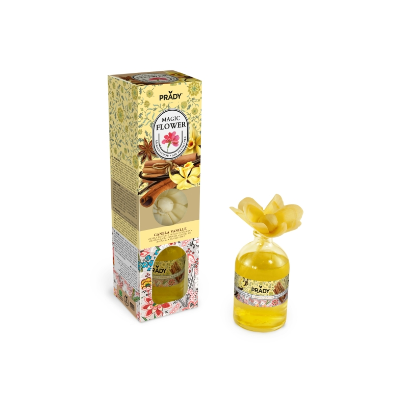 Désodorisant Prady Magic Flower Cannelle Vanille - Flacon en verre de 100 ml