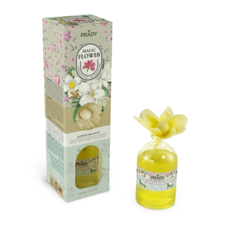 Désodorisant d'ambiance Prady Magic Flower au jasmin blanc - Flacon en verre de 100 ml