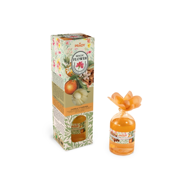 Désodorisant Prady Magic Flower Cannelle et Orange - Flacon en verre de 100 ml