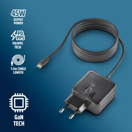Chargeur mural NGS GAN 45W-C GaN 45 W - USB-C - PD 3.0 PPS - Charge intelligente pour ordinateur portable/tablette/smartphone