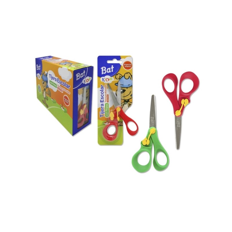 LOT de 20 Ciseaux d'école pour chauve-souris Bismark 13 cm avec frein - Qualité supérieure - Manches en plastique - Pointe