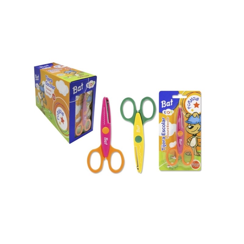 LOT de 20 Ciseaux d'école Bismark pour enfants en forme de chauve-souris - Lames profilées pour différents types de coupe