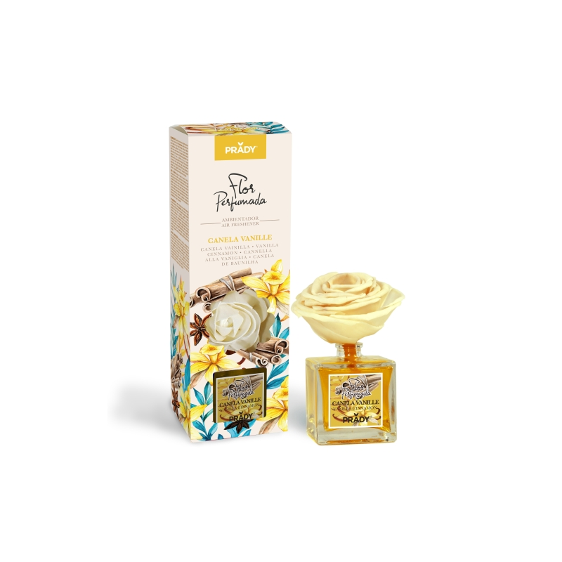 Désodorisant d'ambiance parfumé à la cannelle et à la vanille Prady - Flacon en verre de 90 ml