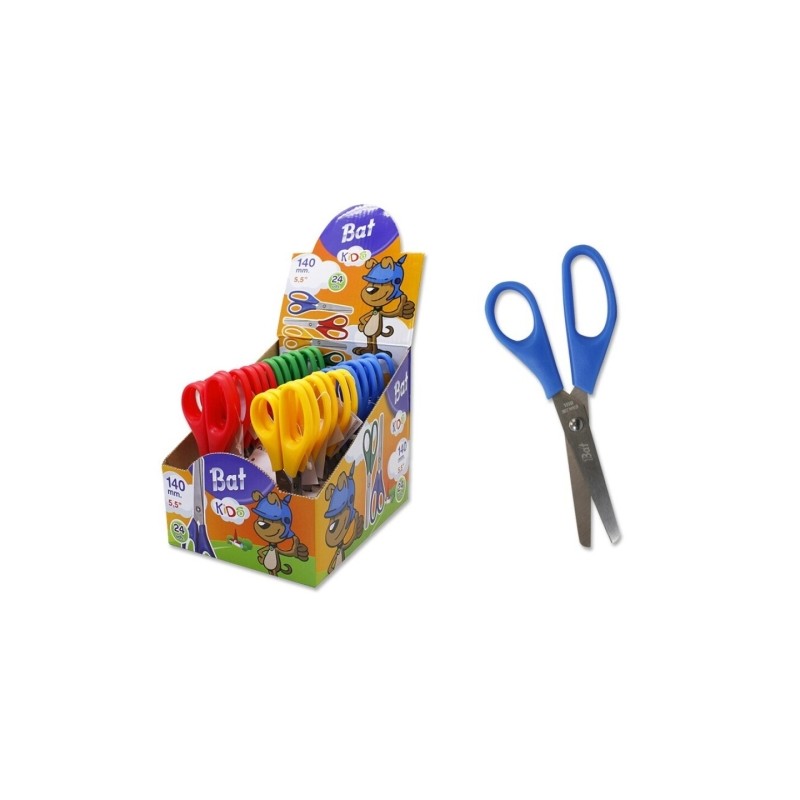 LOT de 24 Ciseaux Bismark Bat School 13 cm - Pointe ronde - Couleurs assorties