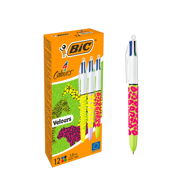 Lot de 12 stylos bille rétractables Bic 4 couleurs 1,0 mm