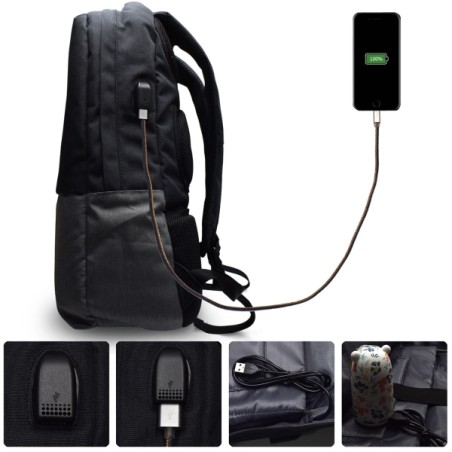 Sac à dos Ewent EW2529 pour ordinateur portable jusqu'à 17 pouces - Port de chargement USB - Étanche - Noir