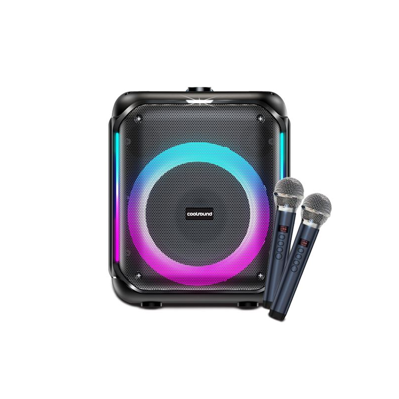 Enceinte karaoké Coolsound Partybox 8" - Bluetooth - 30 W - Éclairage RGB - 2 microphones sans fil inclus - Entrée pour