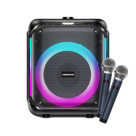 Enceinte karaoké Coolsound Partybox 8" - Bluetooth - 30 W - Éclairage RGB - 2 microphones sans fil inclus - Entrée pour