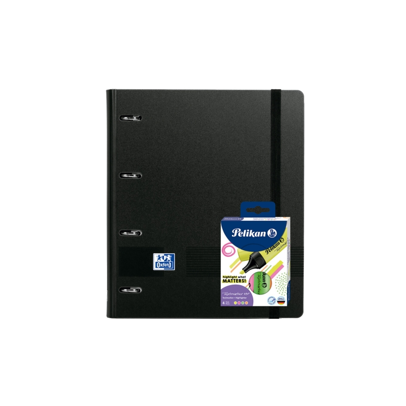Classeur Oxford Europeanbinder Live & Go A4+ avec 100 feuilles de recharge + 4 marqueurs Pelikan Testmarker 490 - Couverture en