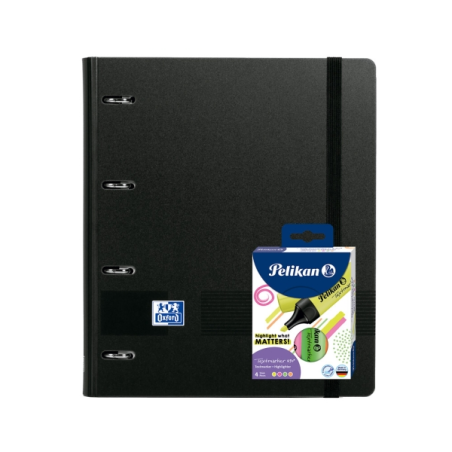 Classeur Oxford Europeanbinder Live & Go A4+ avec 100 feuilles de recharge + 4 marqueurs Pelikan Testmarker 490 - Couverture en