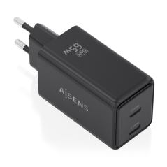 Chargeur Aisens GaN 65 W - 2 ports USB-C PD3.0 QC4.0 - Technologie IA - Noir