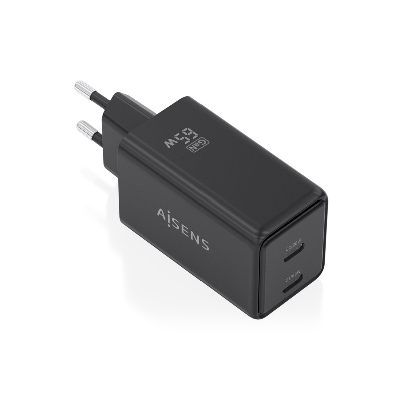 Chargeur Aisens GaN 65 W - 2 ports USB-C PD3.0 QC4.0 - Technologie IA - Noir